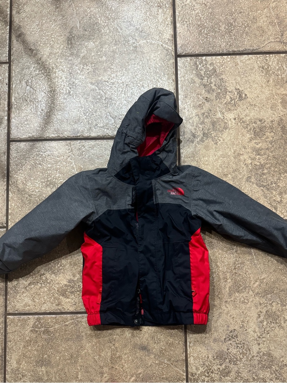 The North Face Kids Hooded Rain Jacket in Black, Red & Gray
